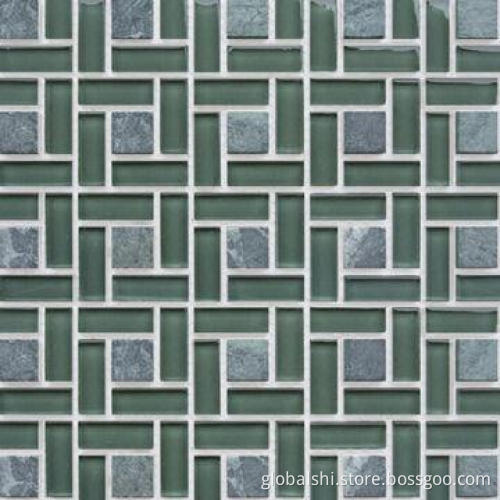 Crystal and Stone Glass Mosaics Tile, Glass Mixed Natural Marble Stone, 4 Colors, 8, 6, 4mm Thicknes